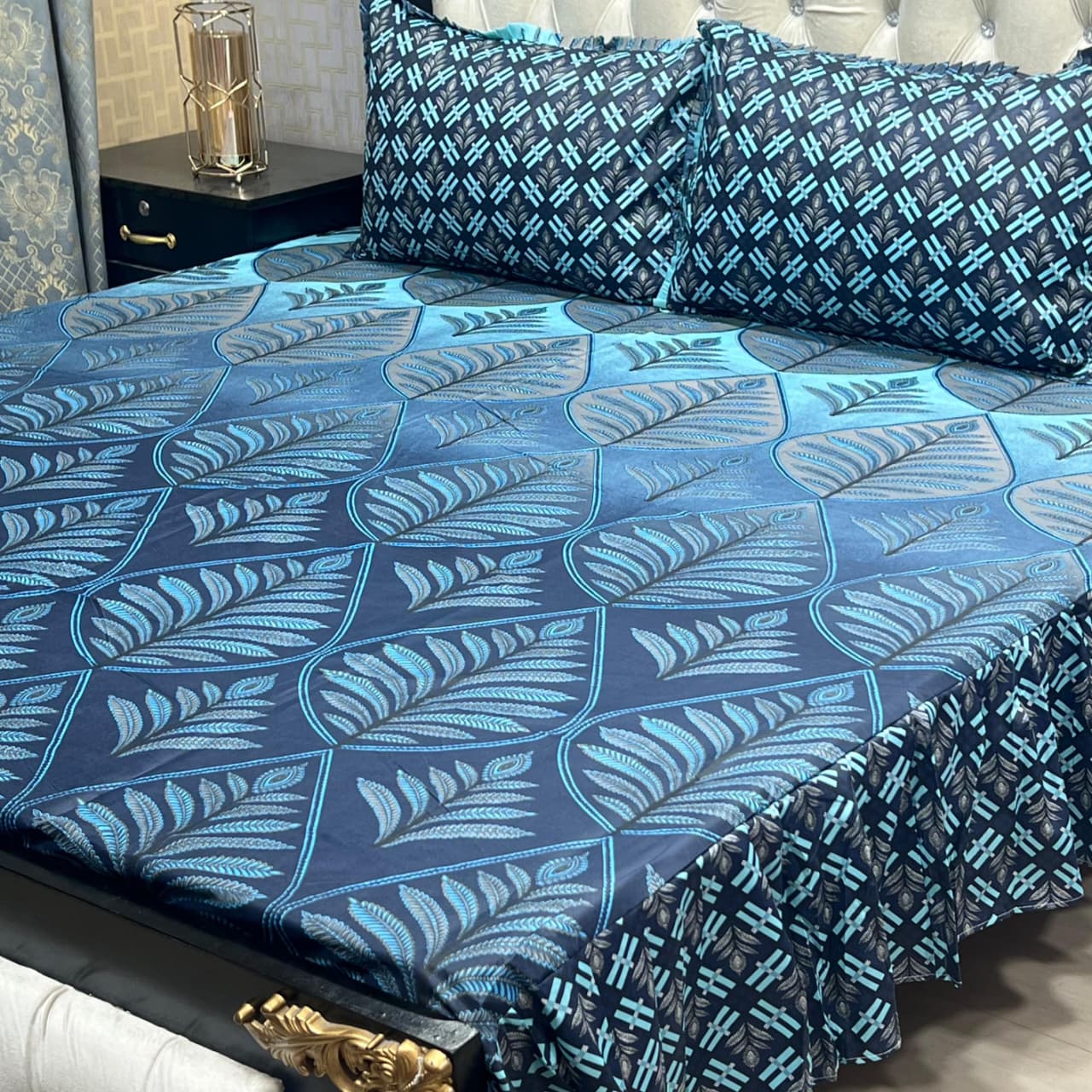 Frozi Floral Premium 3 Pcs Frill Bedsheet Set – King Size Elegant Soft Cotton Luxury Bedding