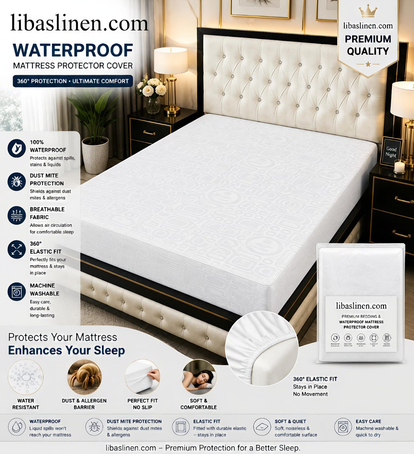 Waterproof Mattress Cover for Double Bed Terry Cotton Fabric Mattress Cover Water Protector Mattress Covers