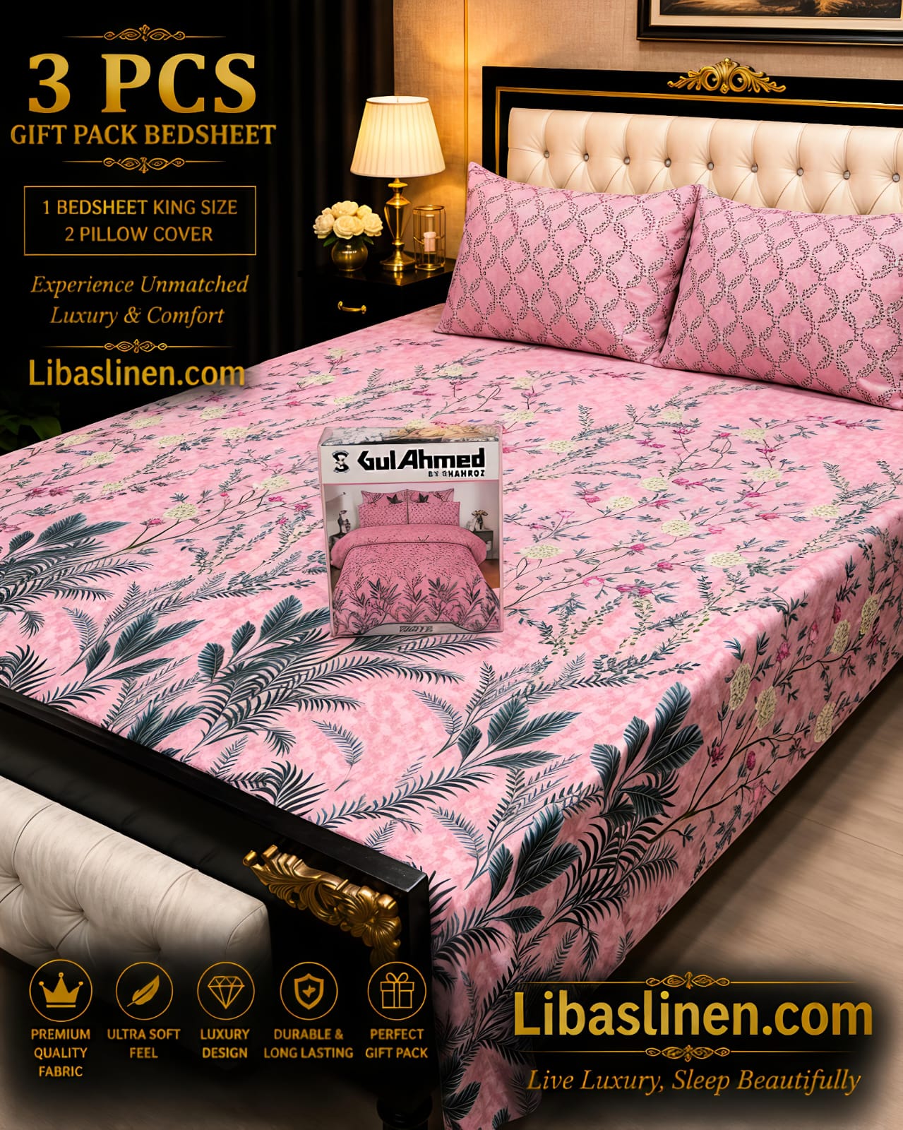 Gift Pack 3 Pcs cotton Mix Bedsheet Set-King Size Soft Cotton Luxury Bedding