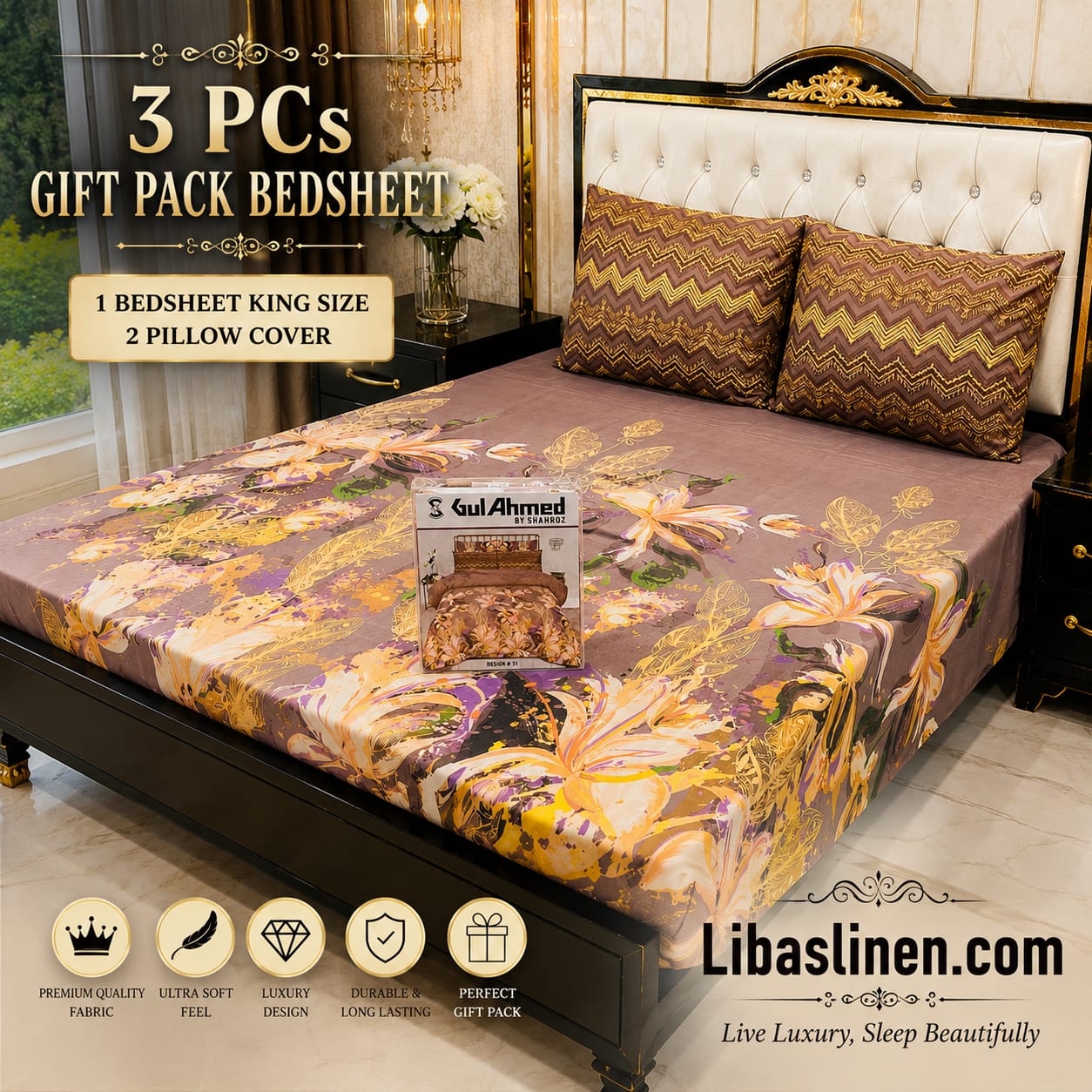 Gift Pack 3 Pcs cotton Mix Bedsheet Set-King Size Soft Cotton Luxury Bedding