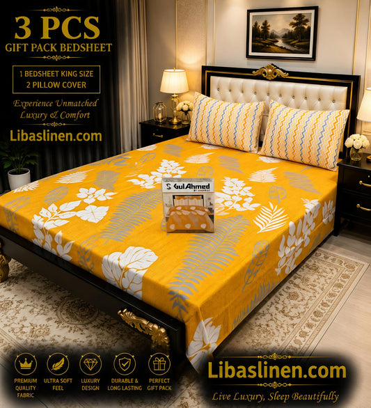 Gift Pack 3 Pcs cotton Mix Bedsheet Set-King Size Soft Cotton Luxury Bedding