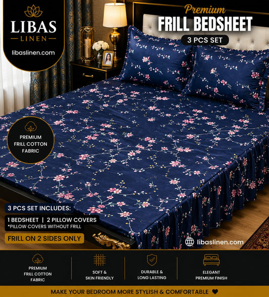 Premium 3 Pcs Frill Bedsheet Set – King Size Soft Cotton Luxury Bedding
