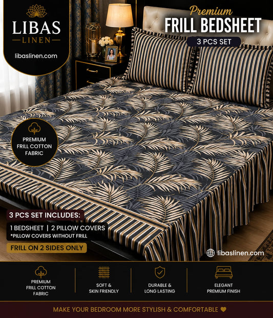 Premium 3 Pcs Frill Bedsheet Set – King Size Soft Cotton Luxury Bedding