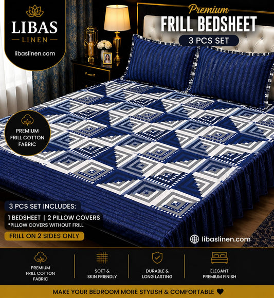 Premium 3 Pcs Frill Bedsheet Set – King Size Soft Cotton Luxury Bedding