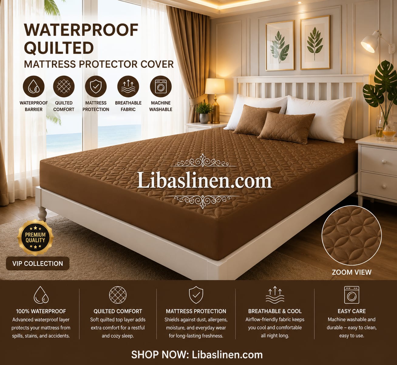Quilted Waterproof Mattress Cover - Double Bed Fitted Mattress