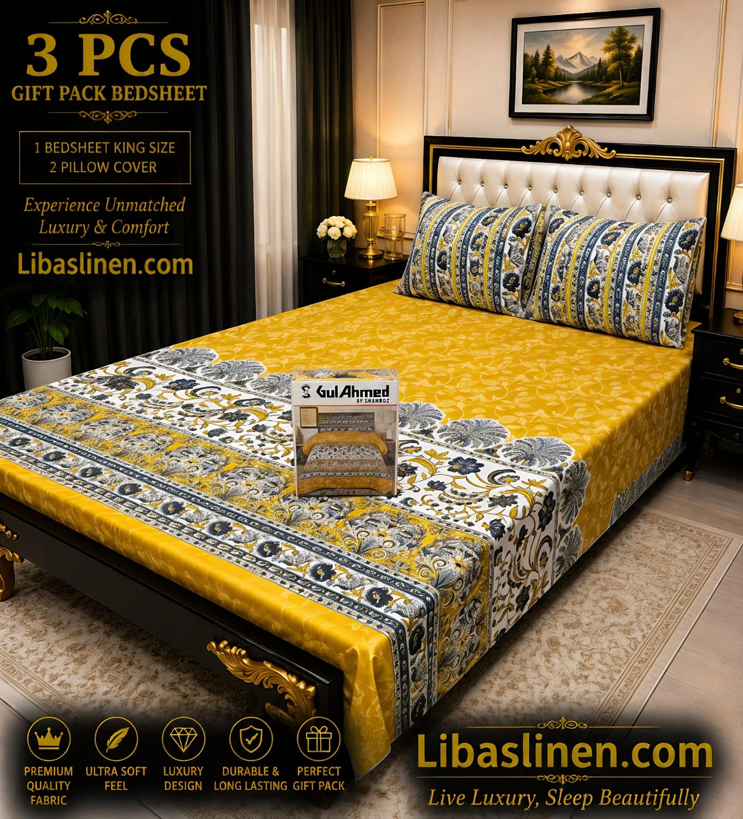 Gift Pack 3 Pcs cotton Mix Bedsheet Set-King Size Soft Cotton Luxury Bedding