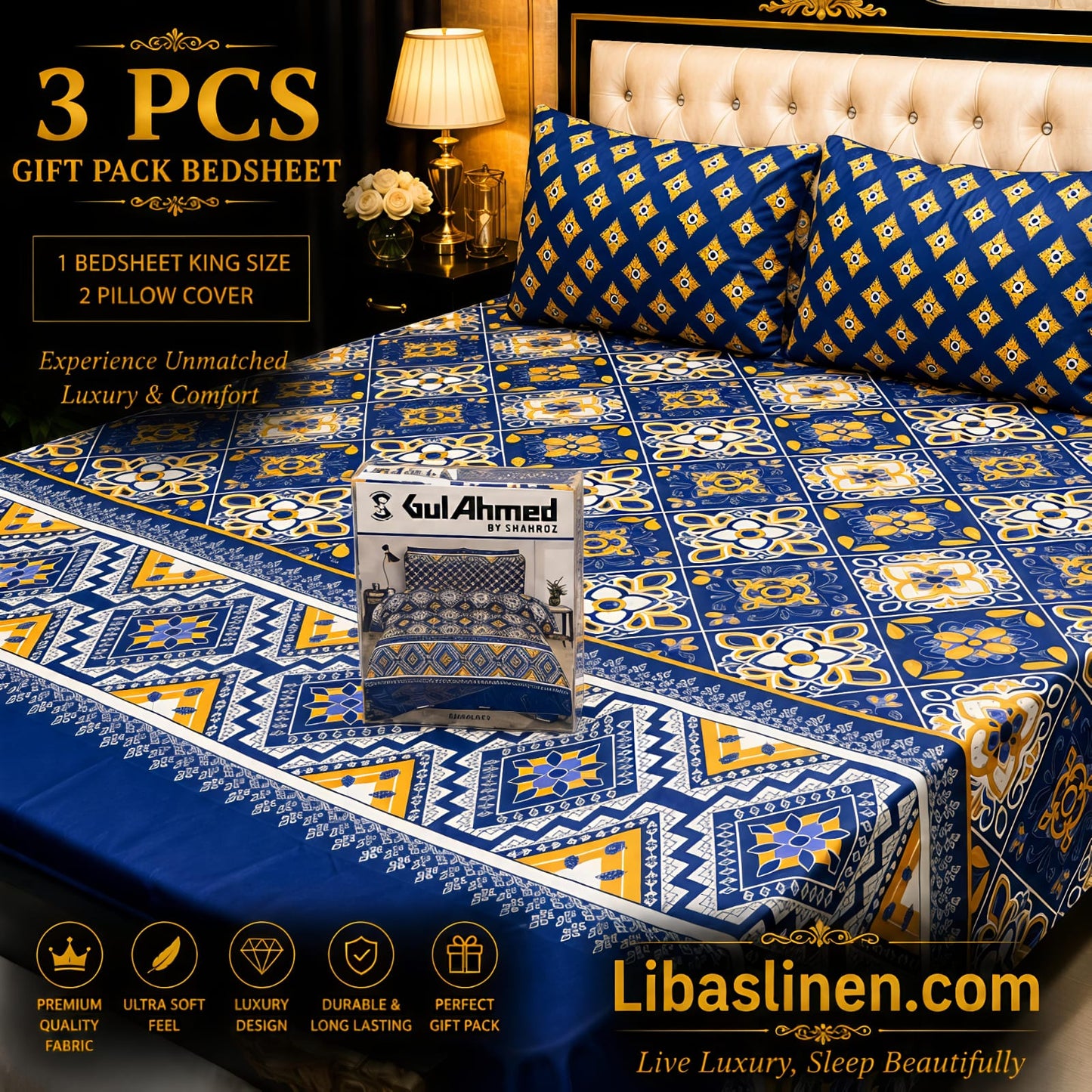 Gift Pack 3 Pcs cotton Mix Bedsheet Set-King Size Soft Cotton Luxury Bedding