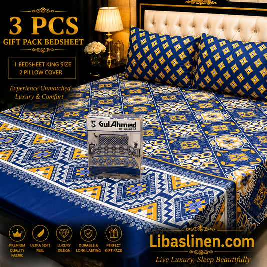 Gift Pack 3 Pcs cotton Mix Bedsheet Set-King Size Soft Cotton Luxury Bedding