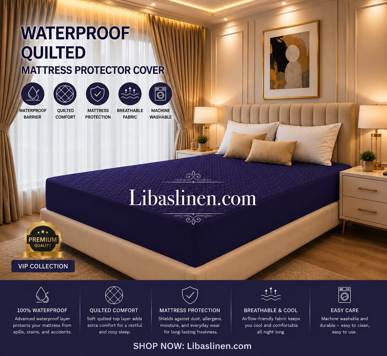 Quilted Waterproof Mattress Cover - Double Bed Fitted Mattress