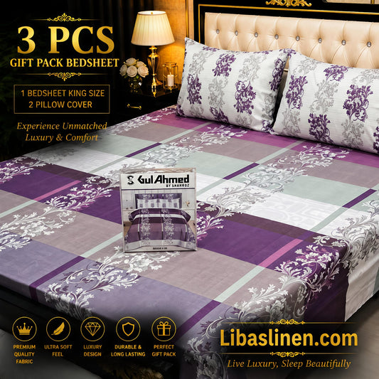 Gift Pack 3 Pcs cotton Mix Bedsheet Set-King Size Soft Cotton Luxury Bedding