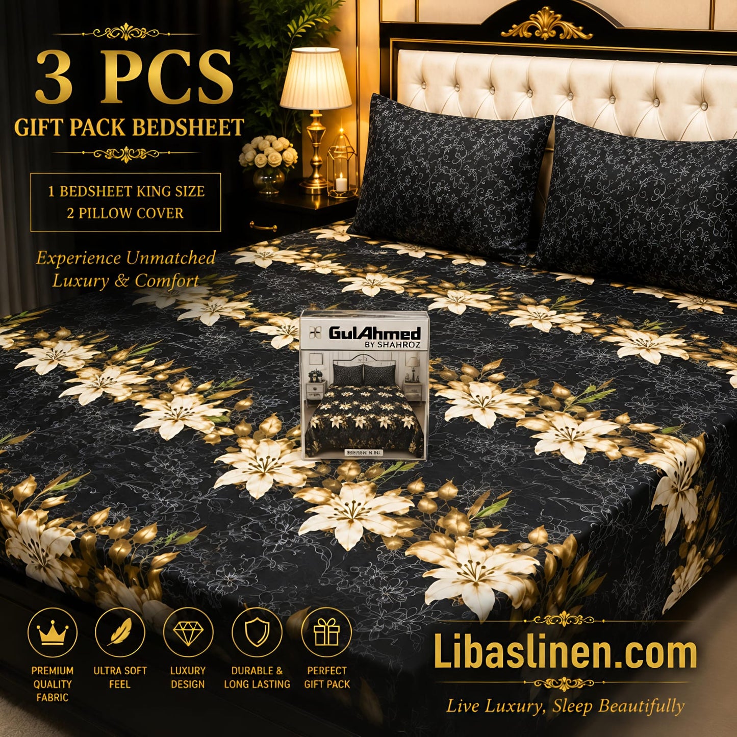 Gift Pack 3 Pcs cotton Mix Bedsheet Set-King Size Soft Cotton Luxury Bedding