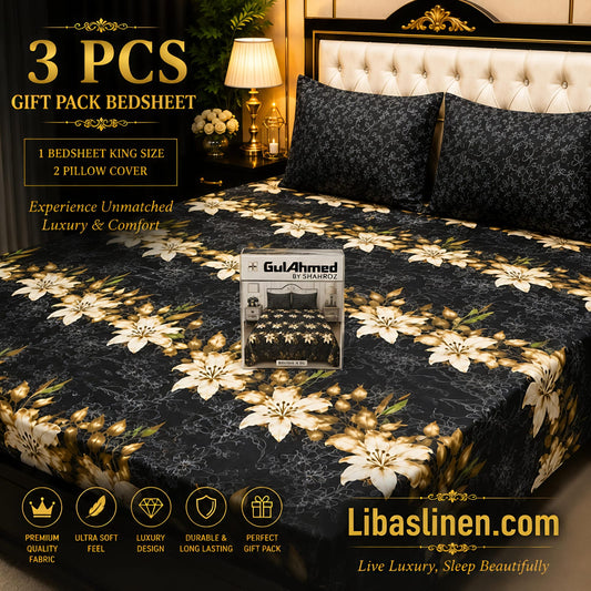 Gift Pack 3 Pcs cotton Mix Bedsheet Set-King Size Soft Cotton Luxury Bedding
