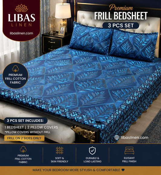 Premium 3 Pcs Frill Bedsheet Set – King Size Soft Cotton Luxury Bedding