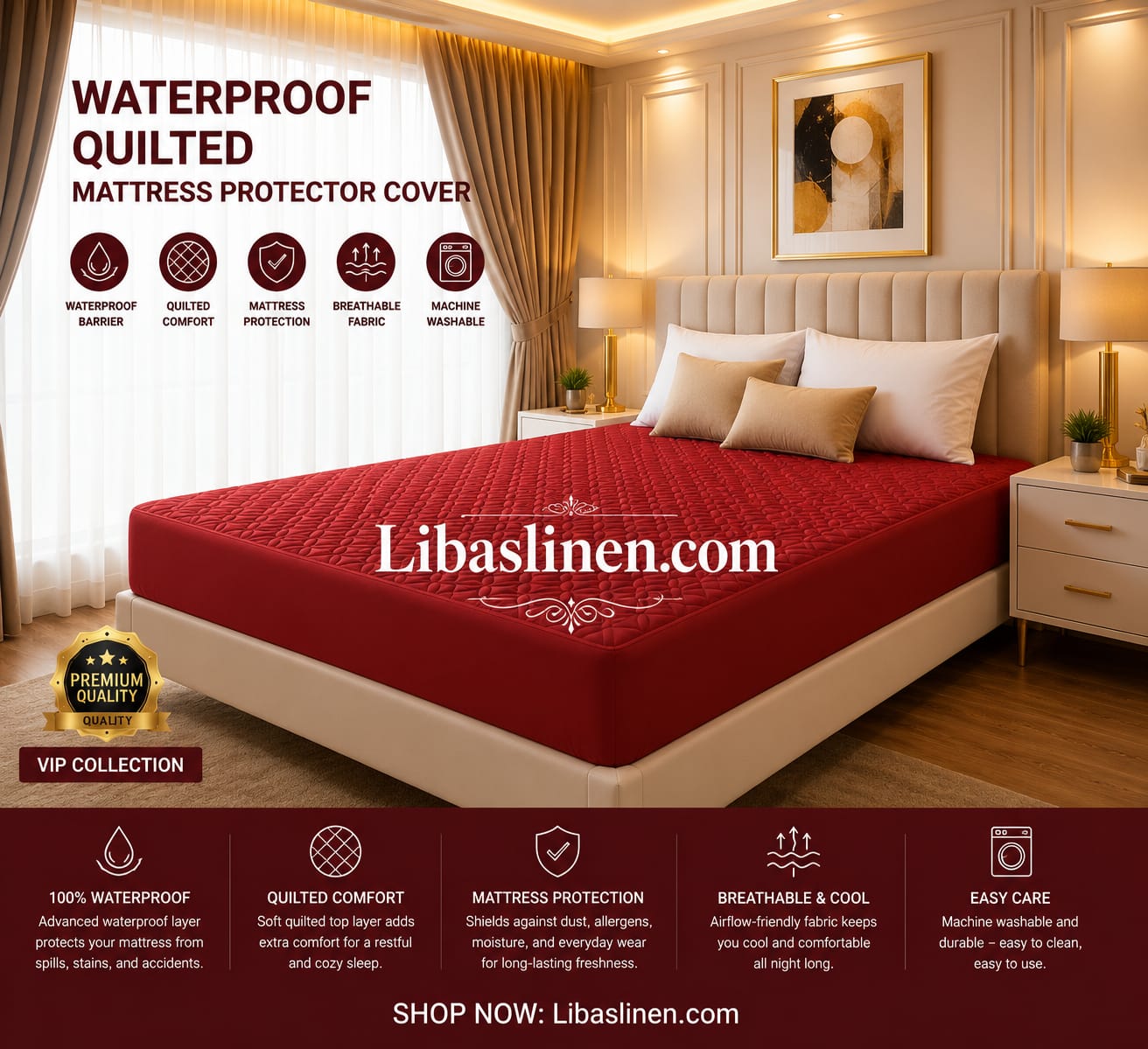 Quilted Waterproof Mattress Cover - Double Bed Fitted Mattress
