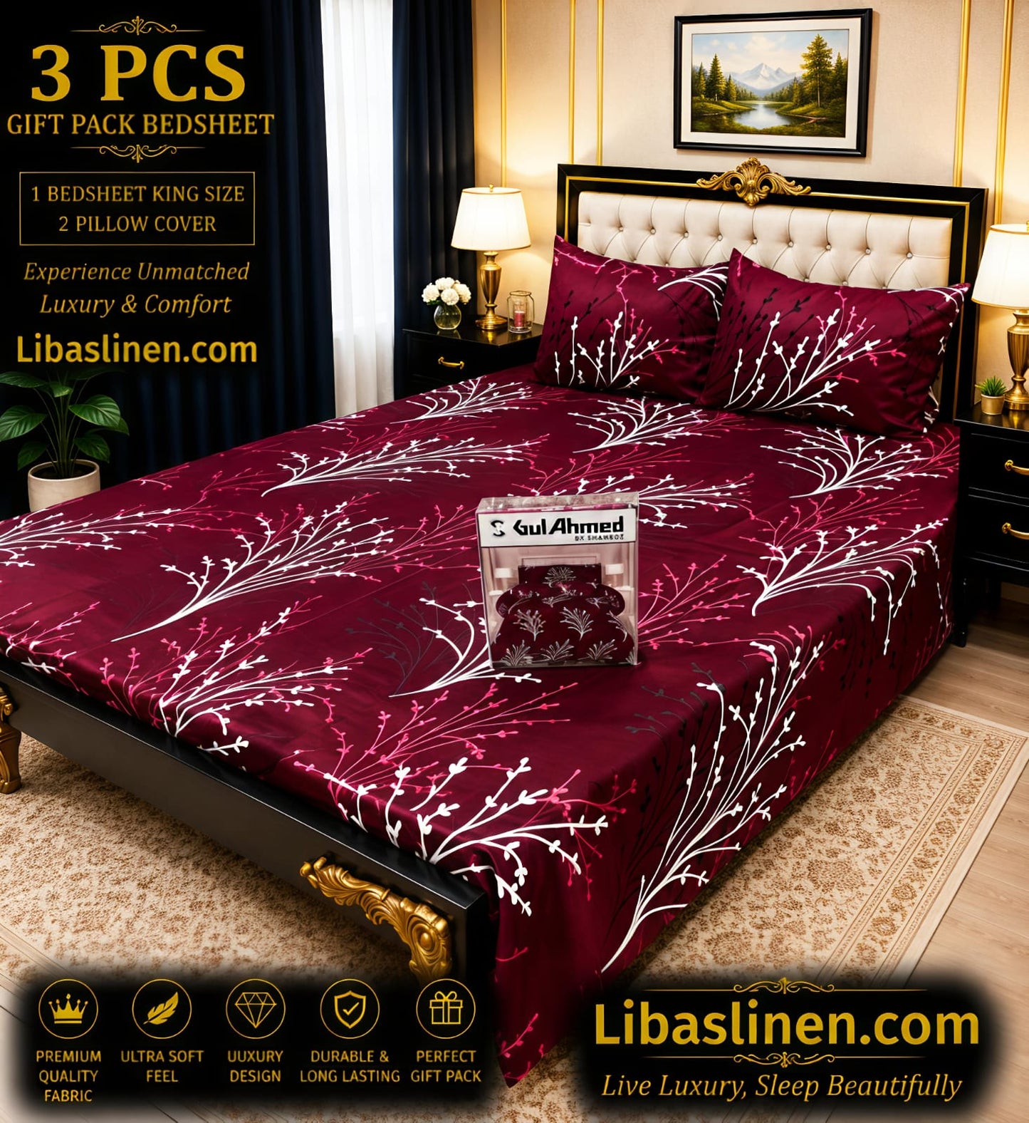 Gift Pack 3 Pcs cotton Mix Bedsheet Set-King Size Soft Cotton Luxury Bedding