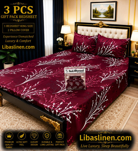 Gift Pack 3 Pcs cotton Mix Bedsheet Set-King Size Soft Cotton Luxury Bedding