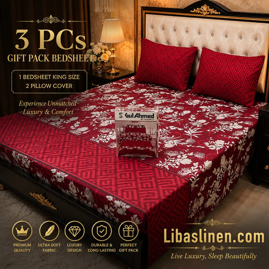 Gift Pack 3 Pcs cotton Mix Bedsheet Set-King Size Soft Cotton Luxury Bedding
