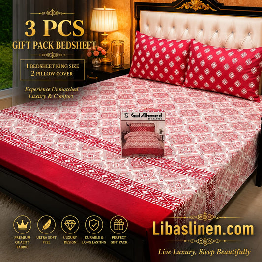 Gift Pack 3 Pcs cotton Mix Bedsheet Set-King Size Soft Cotton Luxury Bedding
