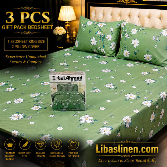 Gift Pack 3 Pcs cotton Mix Bedsheet Set-King Size Soft Cotton Luxury Bedding