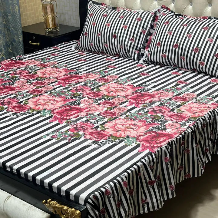 3 PCS King Size Frill Bedsheet Set