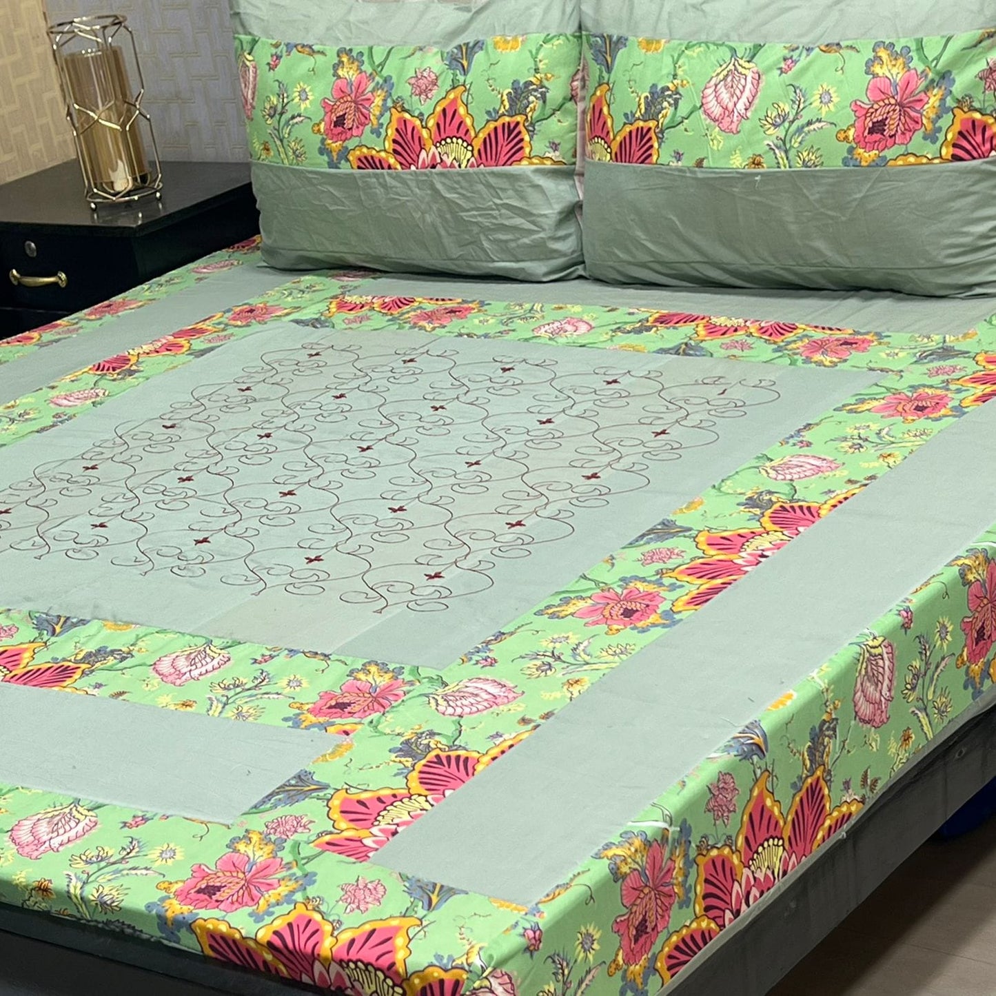 Embroidered Bedsheet King Size Patch Work/ 3pcs King Size
