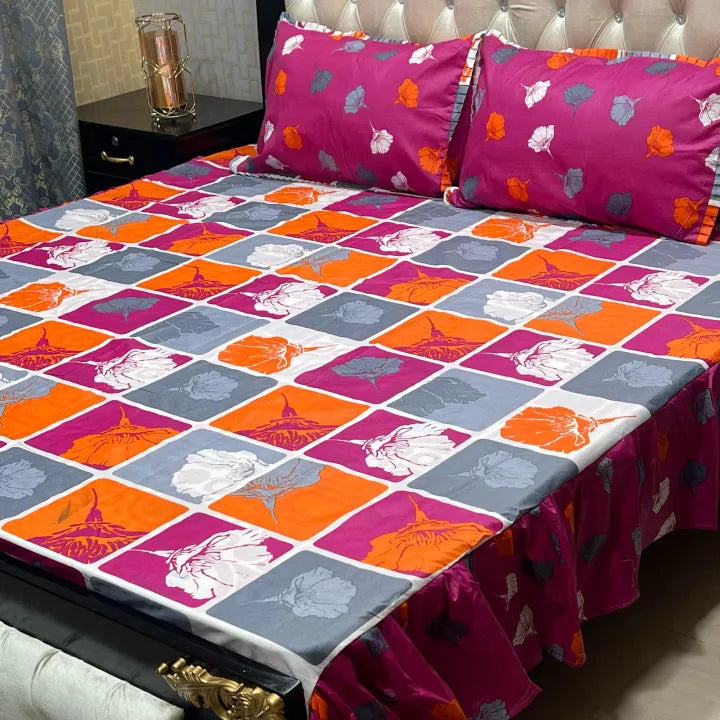 3 PCS King Size Frill Bedsheet Set