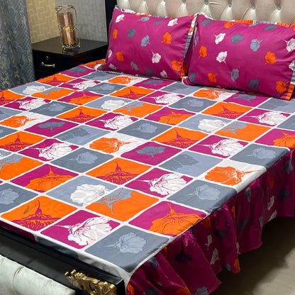 3 PCS King Size Frill Bedsheet Set