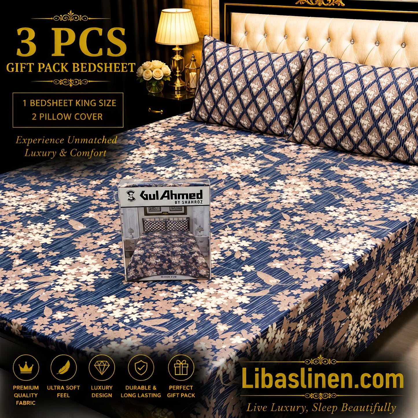 Gift Pack 3 Pcs cotton Mix Bedsheet Set-King Size Soft Cotton Luxury Bedding