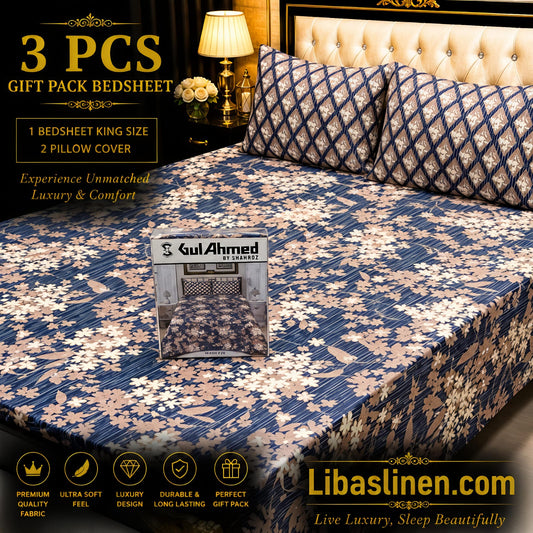 Gift Pack 3 Pcs cotton Mix Bedsheet Set-King Size Soft Cotton Luxury Bedding
