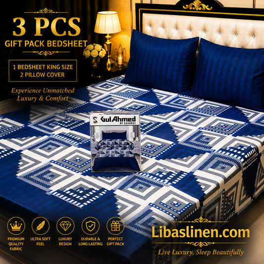 Gift Pack 3 Pcs cotton Mix Bedsheet Set-King Size Soft Cotton Luxury Bedding