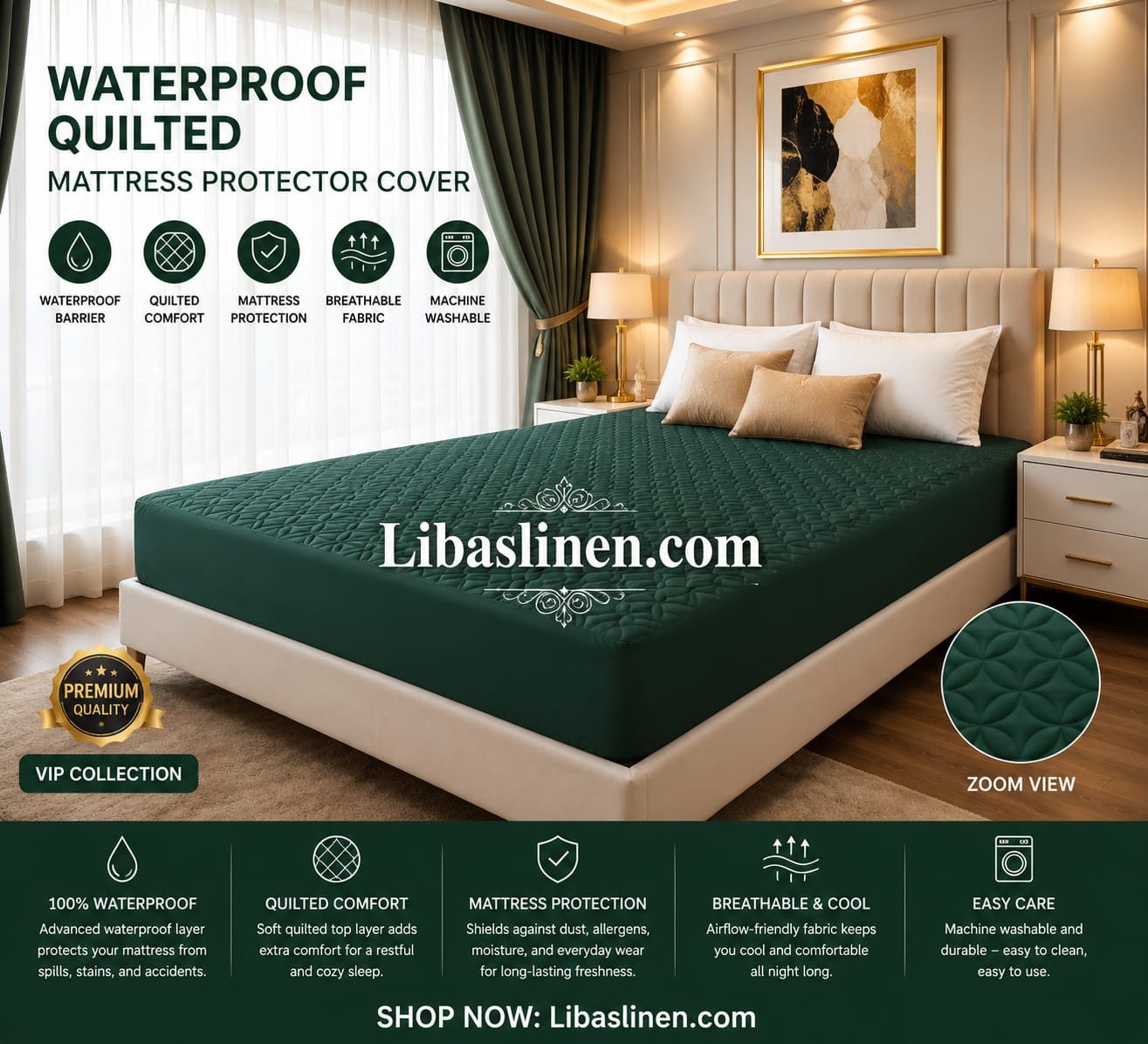 Quilted Waterproof Mattress Cover - Double Bed Fitted Mattress