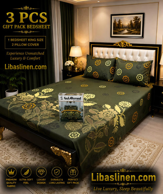 Gift Pack 3 Pcs cotton Mix Bedsheet Set-King Size Soft Cotton Luxury Bedding