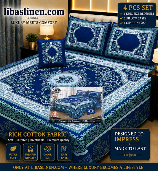 4PCS Bedsheet Set – Soft and 3D Digital Panel Bedsheet
