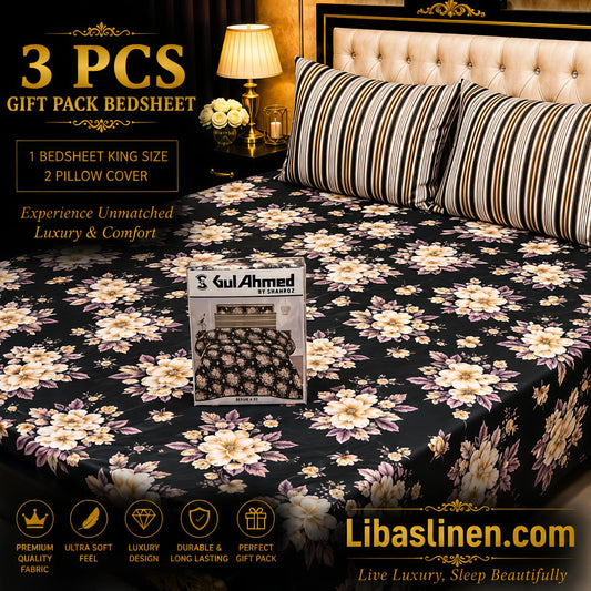 Gift Pack 3 Pcs cotton Mix Bedsheet Set-King Size Soft Cotton Luxury Bedding