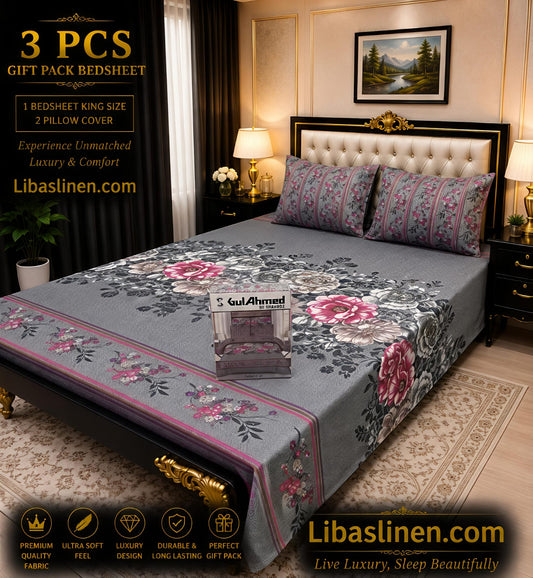 Gift Pack 3 Pcs cotton Mix Bedsheet Set-King Size Soft Cotton Luxury Bedding
