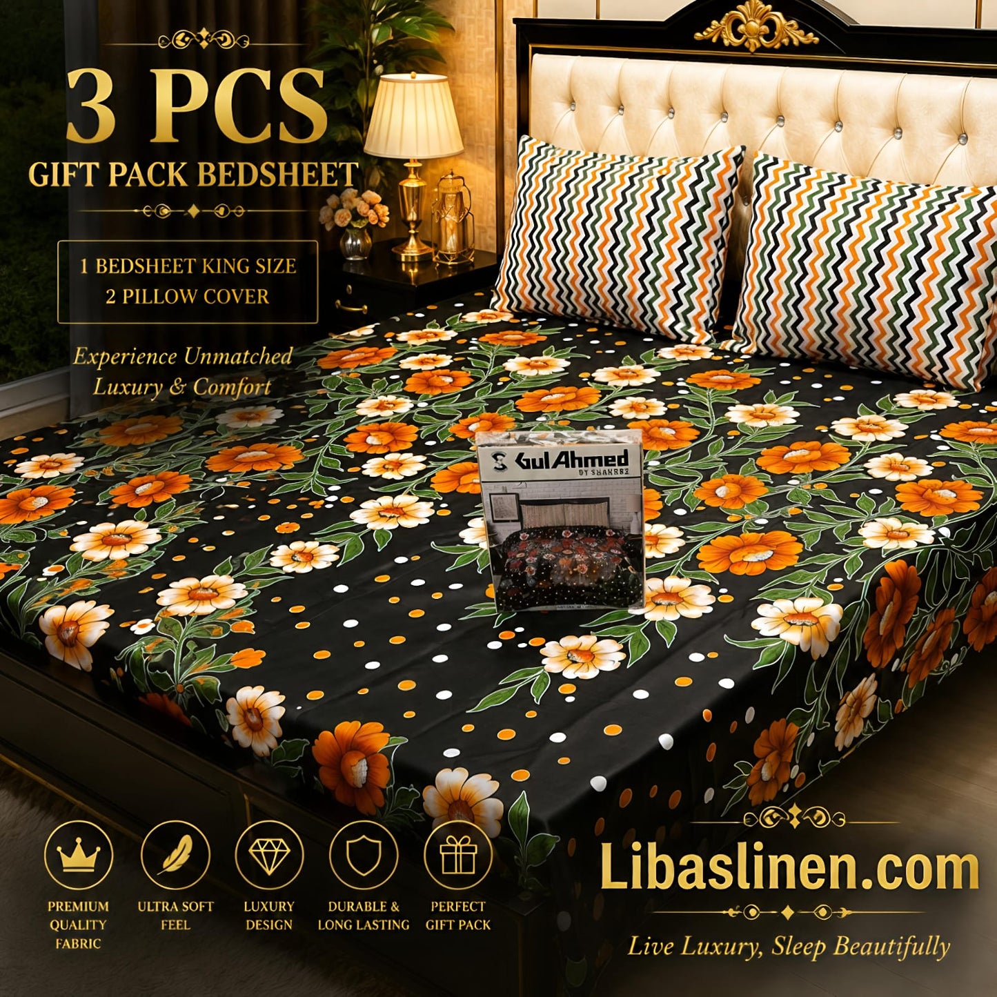 Gift Pack 3 Pcs cotton Mix Bedsheet Set-King Size Soft Cotton Luxury Bedding