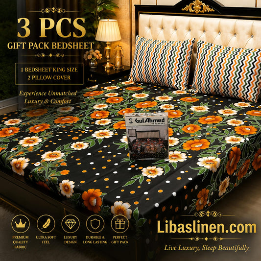Gift Pack 3 Pcs cotton Mix Bedsheet Set-King Size Soft Cotton Luxury Bedding