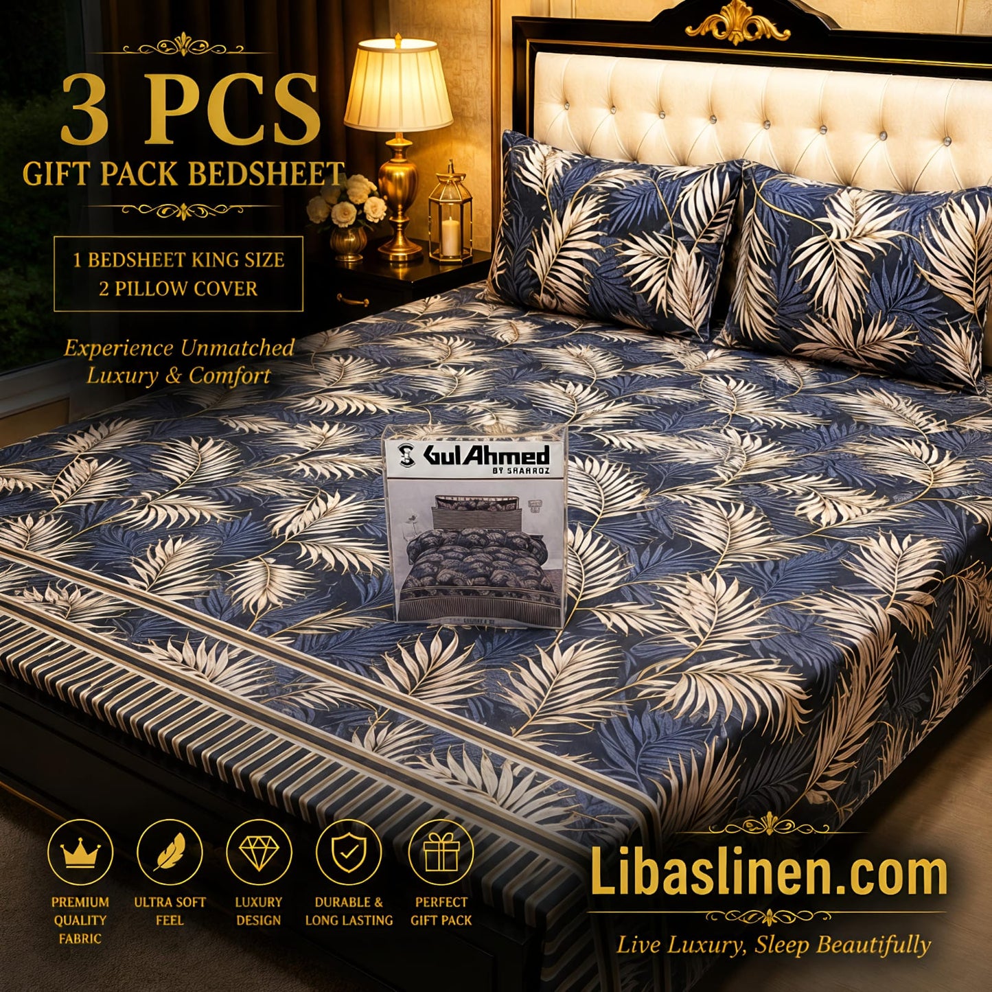 Gift Pack 3 Pcs cotton Mix Bedsheet Set-King Size Soft Cotton Luxury Bedding