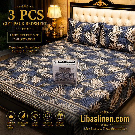 Gift Pack 3 Pcs cotton Mix Bedsheet Set-King Size Soft Cotton Luxury Bedding