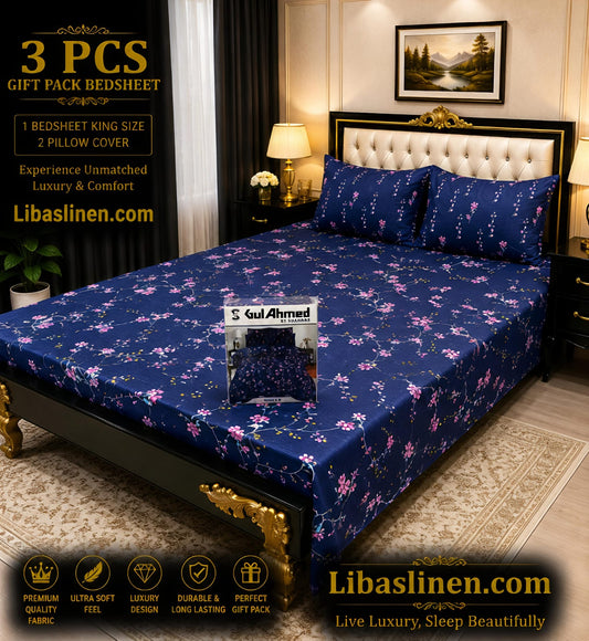 Gift Pack 3 Pcs cotton Mix Bedsheet Set-King Size Soft Cotton Luxury Bedding