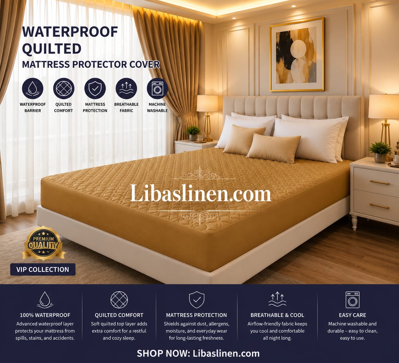 Quilted Waterproof Mattress Cover - Double Bed Fitted Mattress