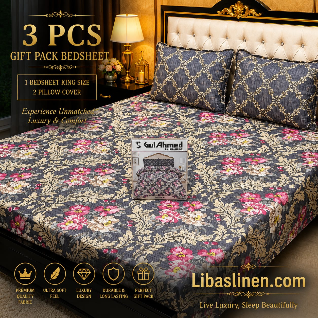 Gift Pack 3 Pcs cotton Mix Bedsheet Set-King Size Soft Cotton Luxury Bedding