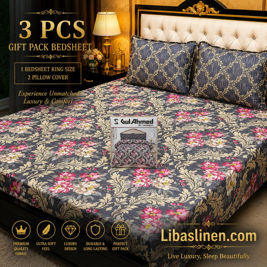 Gift Pack 3 Pcs cotton Mix Bedsheet Set-King Size Soft Cotton Luxury Bedding