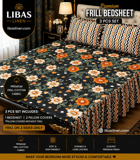 Premium 3 Pcs Frill Bedsheet Set – King Size Soft Cotton Luxury Bedding