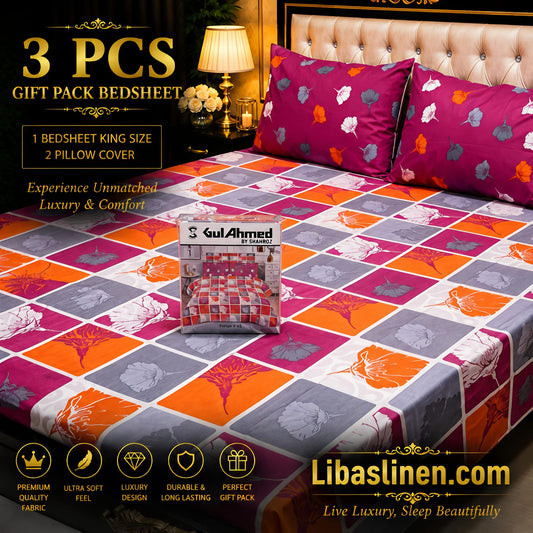 Gift Pack 3 Pcs cotton Mix Bedsheet Set-King Size Soft Cotton Luxury Bedding
