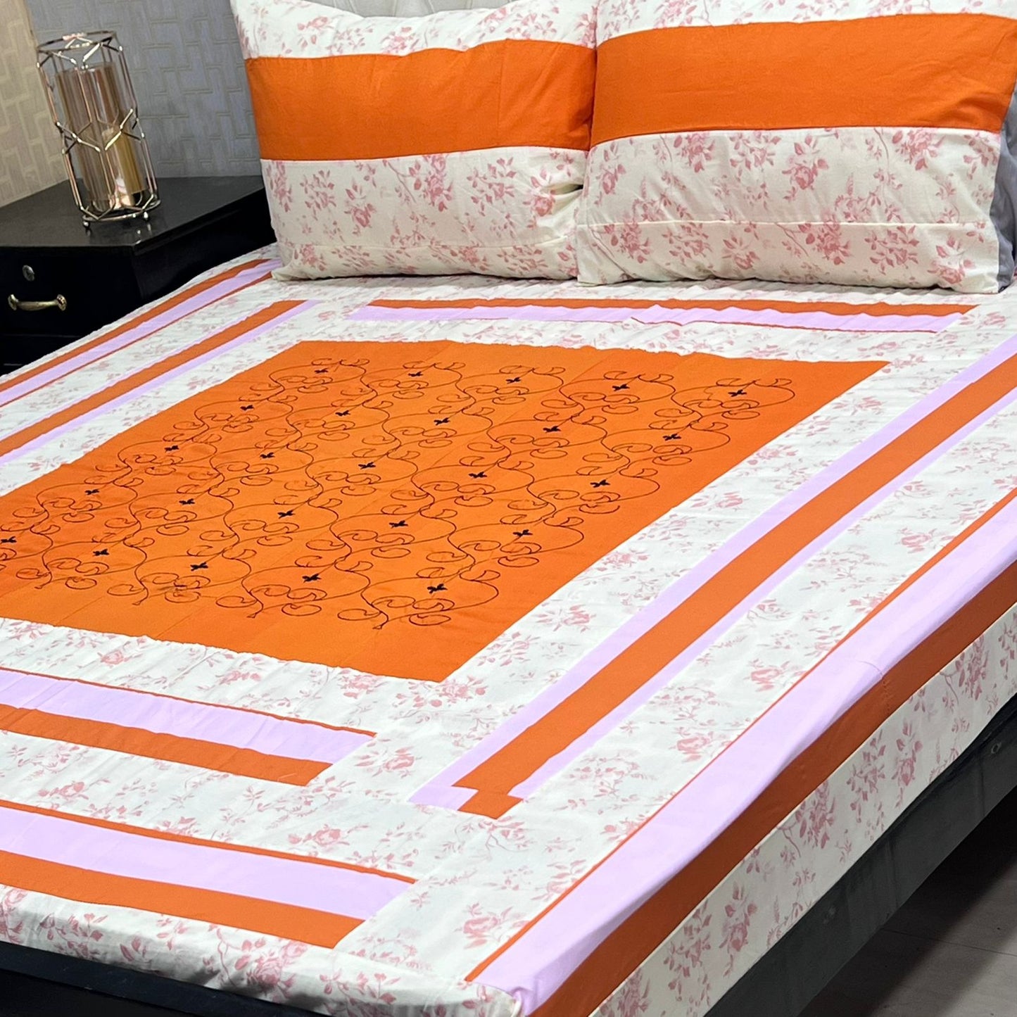 Embroidered Bedsheet King Size Patch Work/ 3pcs King Size
