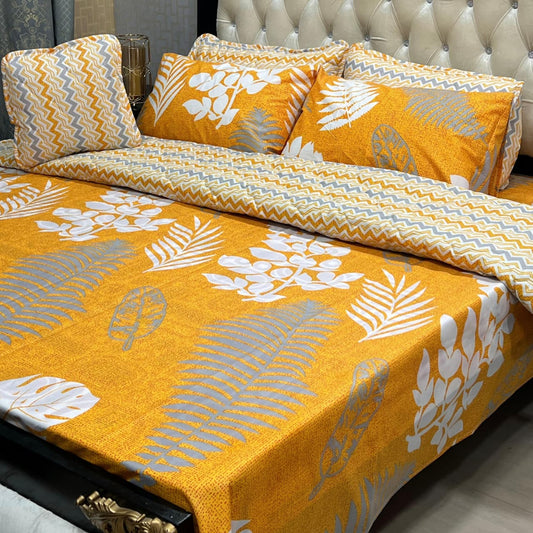 Elegant 7 Pcs Printed Comforter Set – King Size Cotton Blend Luxury Bedding Set with Filled Comforter & Complete Bed Linen Set