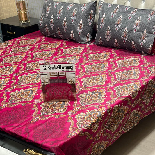 Multicolor Cotton Mix Bedsheet – Gul Ahmed Inspired Premium Most Demanding King Size 3 Pcs Full Printed Bedding Set