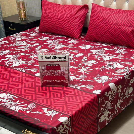 Multicolor Cotton Mix Bedsheet – Gul Ahmed Inspired Most Demanding Premium King Size 3 Pcs Elegant Full Printed Bedding Set