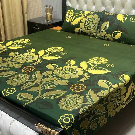 Soft Luxury Crystal Cotton Bed Sheet Set – 3 PCS King Size Printed Bedding
